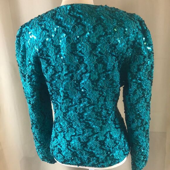 VTG Nah Nah Collection Lace Emerald Sequins Women Blazer Sz 12 Made In USA - Picture 3 of 16